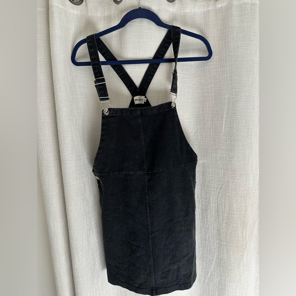 My Girl Denim Black Overall Dress